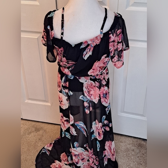 AUW Hi/Low Floral Cold Shoulder Dress    Size L - Picture 1 of 7
